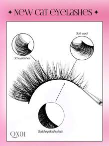 GROINNEYA 7 对猫眼睫毛仿貂睫毛狐狸眼假睫毛翼状眼睫毛延长睫毛延长柔软自然浓密睫毛日常派对旅行必备化妆工具（QX01）条状睫毛，睫毛，睫毛，假睫毛 - 黑色 - 查看 5