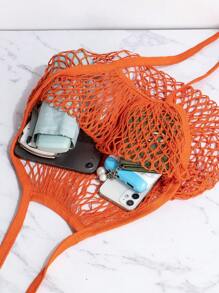 大容量沙灘包鏤空設計 - 橘色 - 查看 3