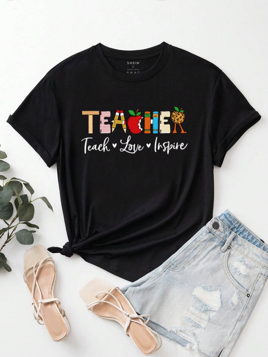 INAWLY 字母圖案T恤 - 黑色 - 查看 1