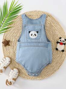 Baby Girl Cartoon Graphic Denim Bodysuit - Light Wash - View 1