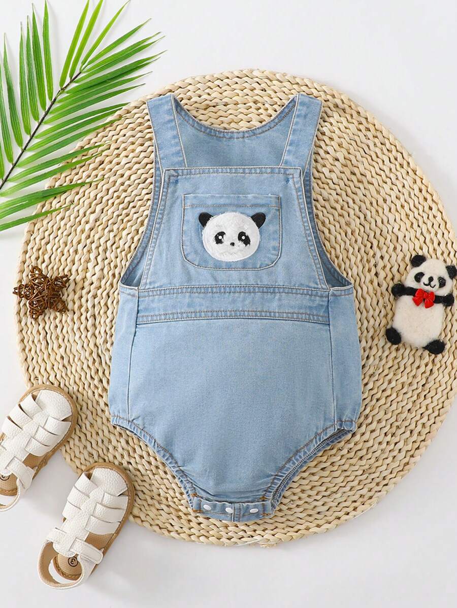Baby Girl Cartoon Graphic Denim Bodysuit - Light Wash - View 1
