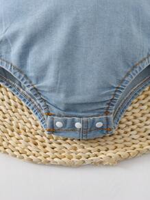 Baby Girl Cartoon Graphic Denim Bodysuit - Light Wash - View 4