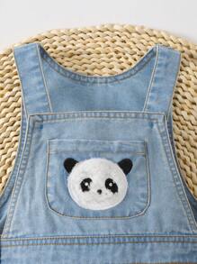 Baby Girl Cartoon Graphic Denim Bodysuit - Light Wash - View 5