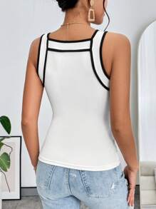 SHEIN Privé Spring Break Contrast Binding Tank Top - White - View 2