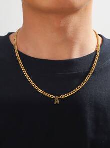 1入組時尚字母吊墜項鍊適合男士日常裝飾,適用於首飾類禮品和派對 - 金黃色 - 查看 1