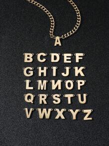 1入組時尚字母吊墜項鍊適合男士日常裝飾,適用於首飾類禮品和派對 - 金黃色 - 查看 2
