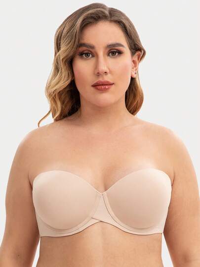 Women's Plus Size Push Up Underwire Padded Strapless Bra