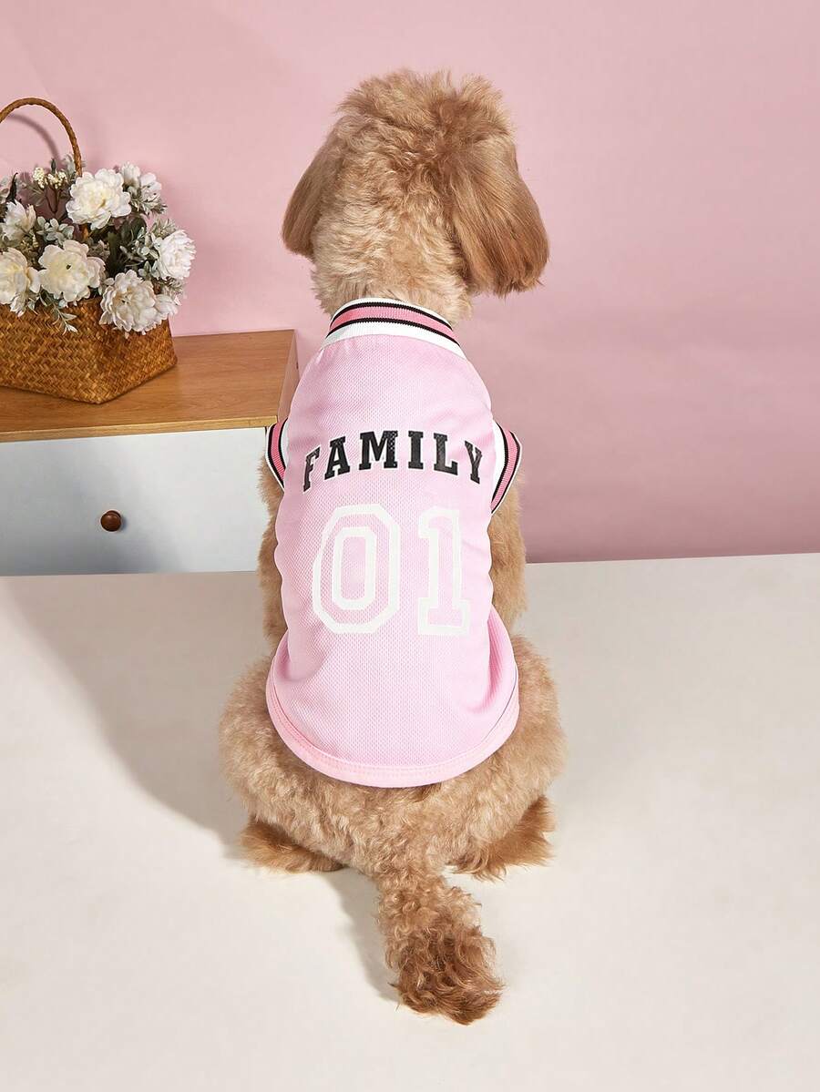 1pc Pet Jersey Number Vest, Lightweight Summer Anti-Shedding Clothes For Small Dogs Like Schnauzer, Cats - Pink - View 1