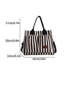 Túi tote họa tiết kẻ sọc Double Handle Letter Patch Decor Canvas - Nhiều màu - Xem 6