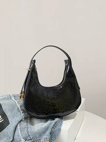 Mini Hobo Bag Crocodile Embossed Elegant Style - Black - View 1