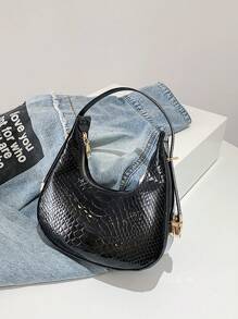 Mini Hobo Bag Crocodile Embossed Elegant Style - Black - View 2