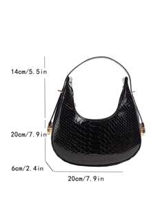 Mini Hobo Bag Crocodile Embossed Elegant Style - Black - View 3