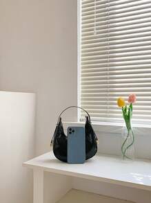 Mini Hobo Bag Crocodile Embossed Elegant Style - Black - View 4