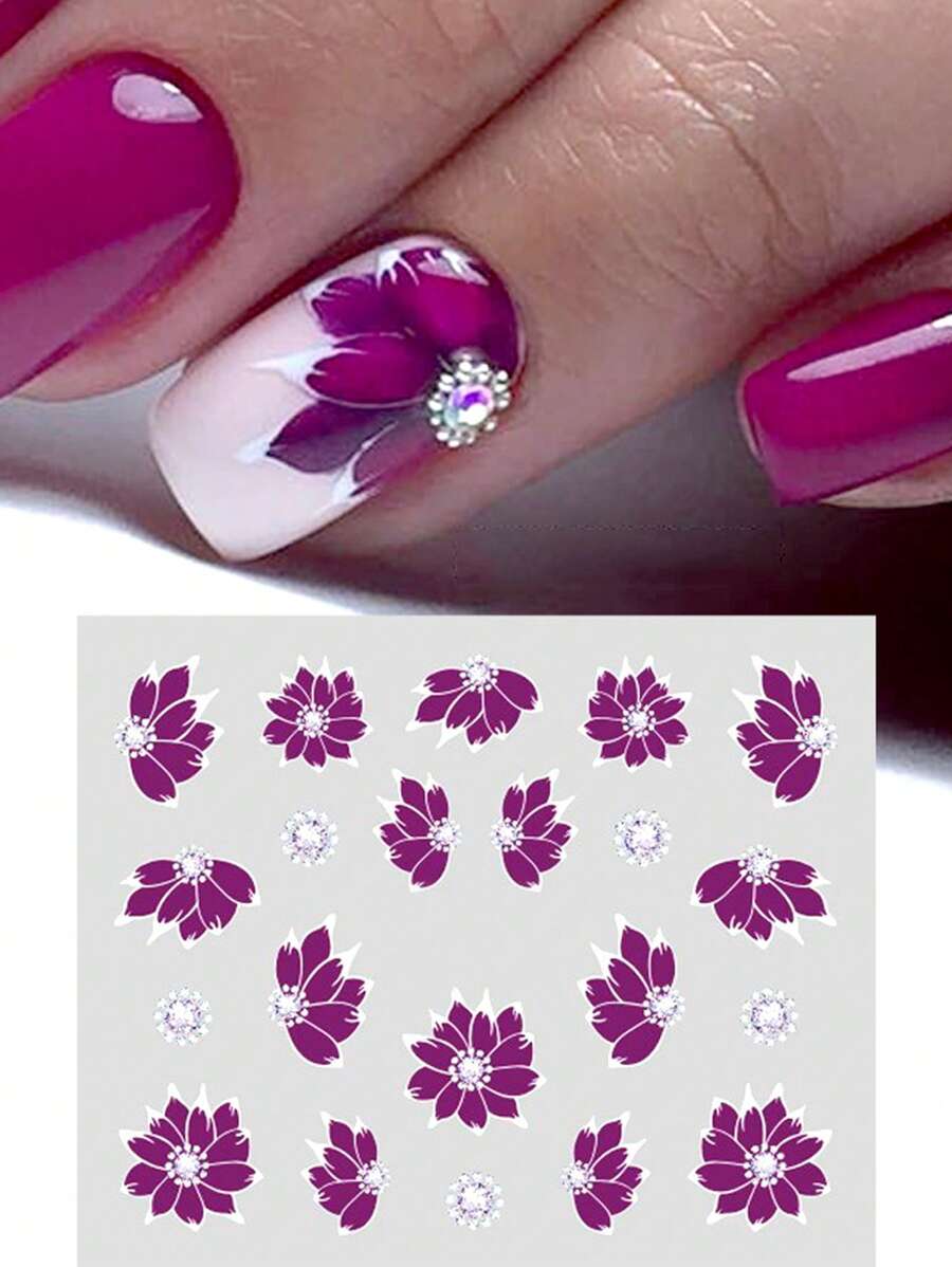 1入組指甲沖水貼紙，粉色玫瑰花瓣設計指甲貼紙DIY - 彩色 - 查看 1