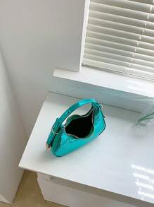 迷你流浪包鱷魚壓紋前衛風格 - 綠色 - 查看 4