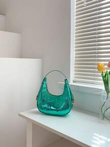 迷你流浪包鱷魚壓紋前衛風格 - 綠色 - 查看 6