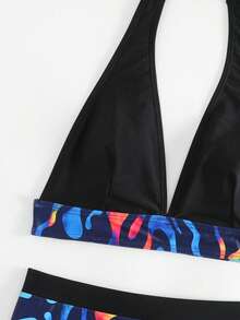 Graphic Print Halter Bikini Set - Multicolor - View 6