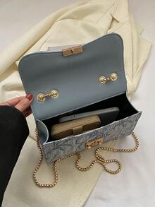 Bolsa cuadrada pequeño con textura con cadena con tira - Azul - Ver 5