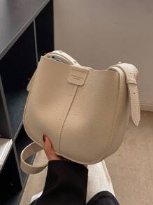 Letter Embossed Detail Crossbody Bag Solid Colour - White - View 1