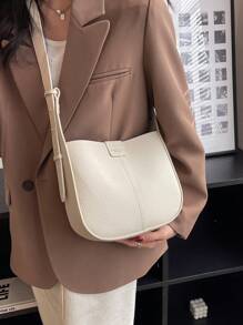 Letter Embossed Detail Crossbody Bag Solid Colour - White - View 4