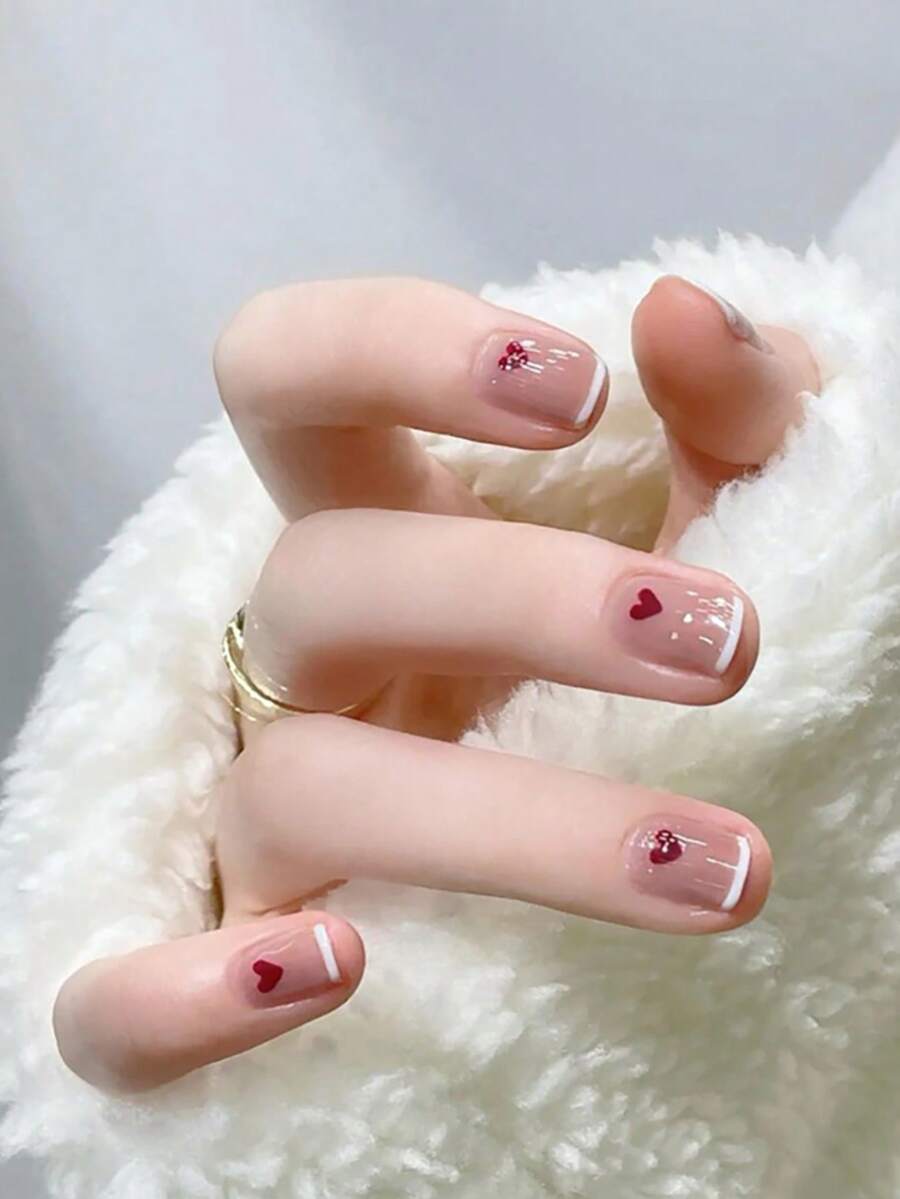 YADORNOS Instantly Upgrade Your Look With 24pcs Short Oval Heart Pattern Full Cover Fake Nail Set - Multicolor - View 1