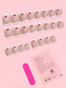 YADORNOS Instantly Upgrade Your Look With 24pcs Short Oval Heart Pattern Full Cover Fake Nail Set - Multicolor - View 2