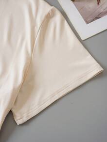 SHEIN EZwear Plus Floral And Letter Graphic Tee - Beige - View 3