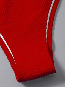 SHEIN Swim Bộ Bikini Nữ màu trơn - Đỏ - Xem 6