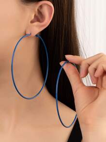 極簡圓耳環 - 藍色 - 查看 1