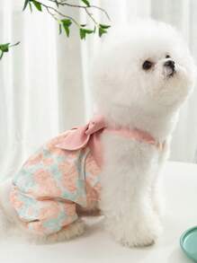 1入組花朵印花寵物連體褲適用於狗狗和貓適合夏天 - 紅色 - 查看 1