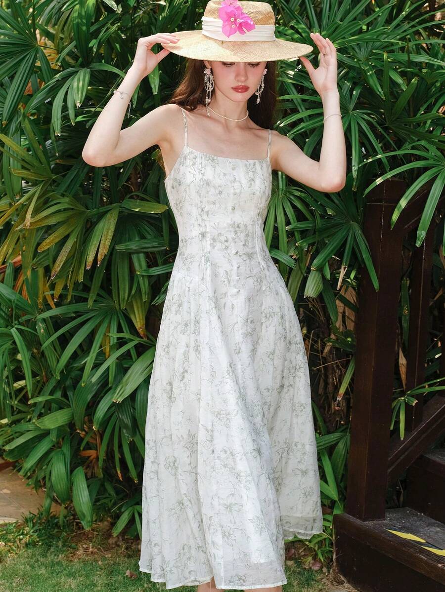 滿版印花吊帶連衣裙 - 彩色 - 查看 1