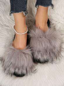 女士極簡毛茸茸臥室時尚室內家居拖鞋