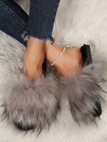女士極簡毛茸茸臥室時尚室內家居拖鞋