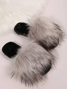 女士極簡毛茸茸臥室時尚室內家居拖鞋