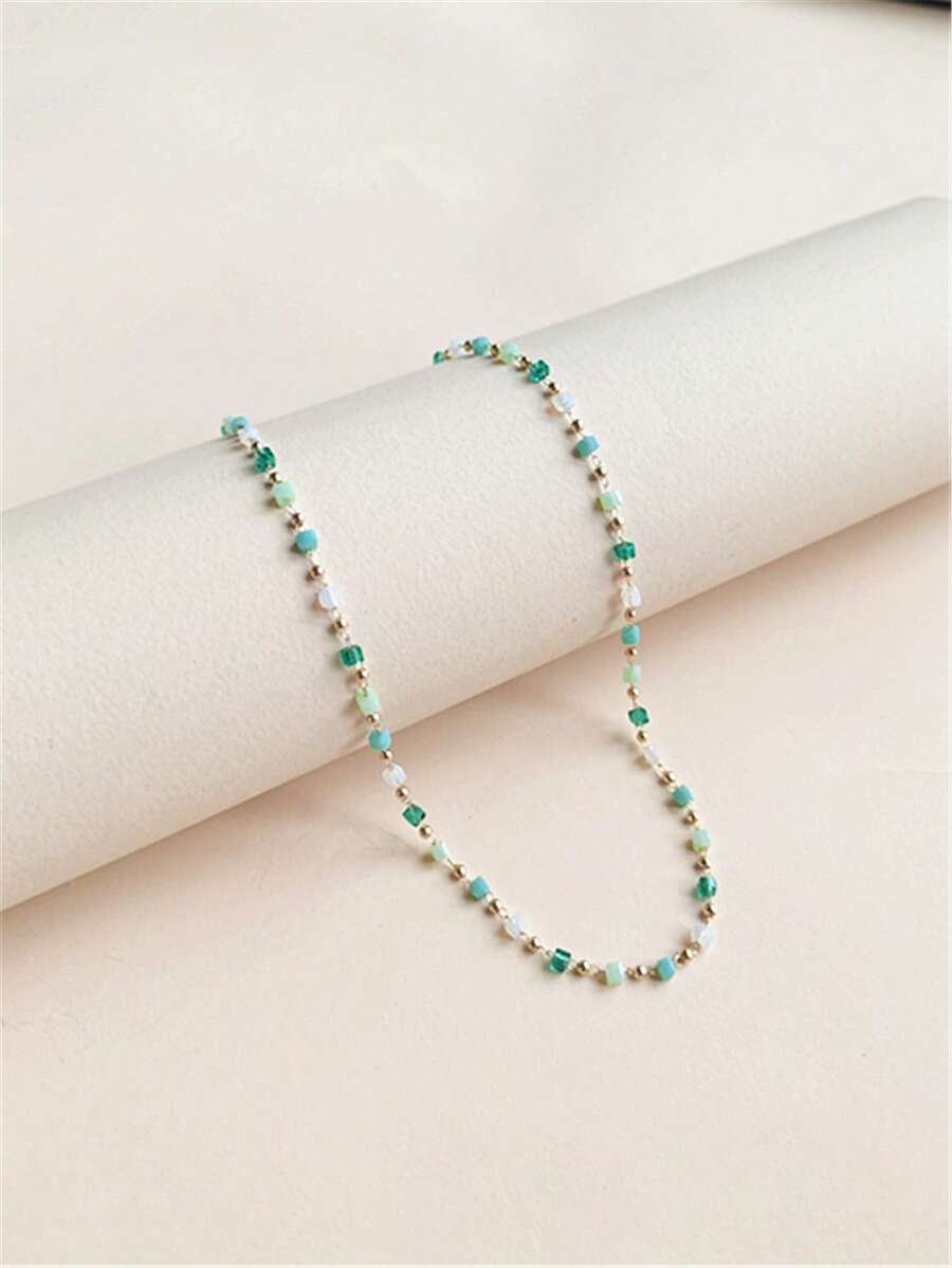 1入組時尚人造水晶裝飾串珠項鏈適合女士日常裝飾 - 薄荷綠 - 查看 1