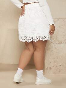 SHEIN CURVE+ Váy Plus Size Sò điệp màu trơn Giải trí - trắng - Xem 2