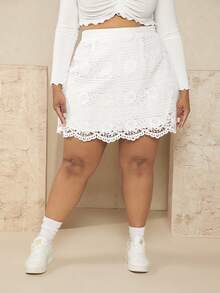 SHEIN CURVE+ Váy Plus Size Sò điệp màu trơn Giải trí - trắng - Xem 6