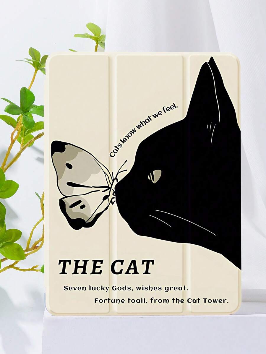 Funda de silicona gato & con patrón de mariposa compatible con iPad - Multicolor - Ver 1