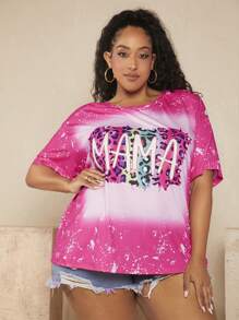SHEIN CURVE+ Plus Letter Graphic Drop Shoulder Tee - Multicolor - View 2