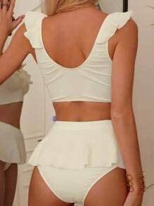 SHEIN Swim Summer Beach Ruffle Trim Bikini Set - Beige - View 2