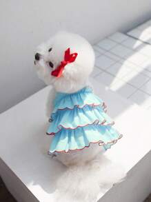 1入組撞色滾邊寵物連衣裙適用於狗狗和貓適合夏天 - 藍色 - 查看 5