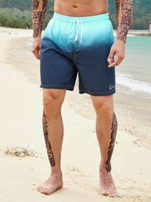 Manfinity Men Plus Ombre Drawstring Waist Swim Trunks - Blue - View 1