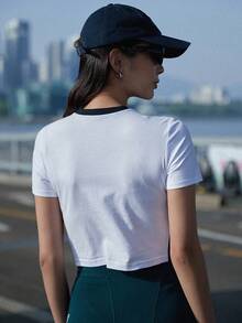 DAZY Letter Graphic Contrast Trim Crop Tee - White - View 2