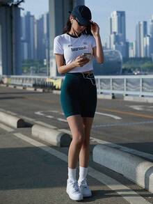 DAZY Letter Graphic Contrast Trim Crop Tee - White - View 7