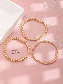 3pcs Girls Minimalist Stretchy Beads Bracelet For Daily Decoration - Yellow Gold - View 4