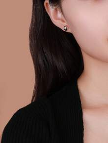 1對母親節/音樂節閃亮半圓形銀色耳針,多用途時尚女士飾品,節日禮物