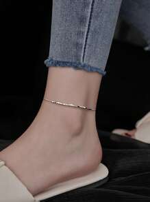1條女士方珠踝鏈，百搭款式，適用於約會、派對、畢業禮物、旅行、上下班穿著、夏季沙灘、節日禮物假期 - 銀色 - 查看 3