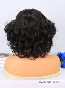 Tóc giả tổng hợp xoăn ngắn đơn giản thời trang hàng ngày giản dị - màu đen - Xem 3
