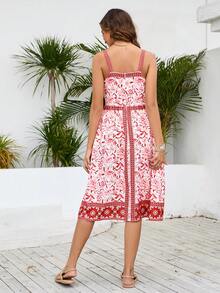 SHEIN VCAY Floral Print Cami Dress Sundress - Red - View 2