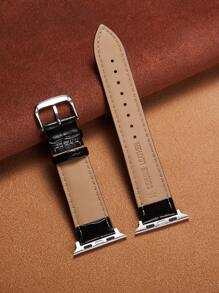 1pc Black Crocodile Embossed Pu Leather Watchband Compatible With Apple Watch Band 38/40/41/42/45/49mm Compatible With Apple Watch Strap Ultra/Se/9/8/7/6/5/4/3/2 As A Gift For Students Returning To School - Black - View 2